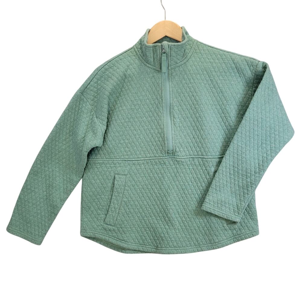 Eddie Bauer Womens M Sage Green Quarter Zip Pullover Cozy Outdoorsy Casual